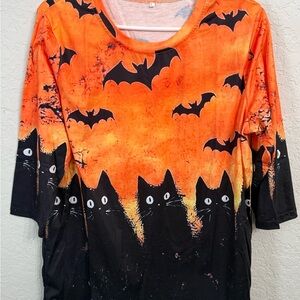 Halloween Cat and Bat Long Sleeve Tee